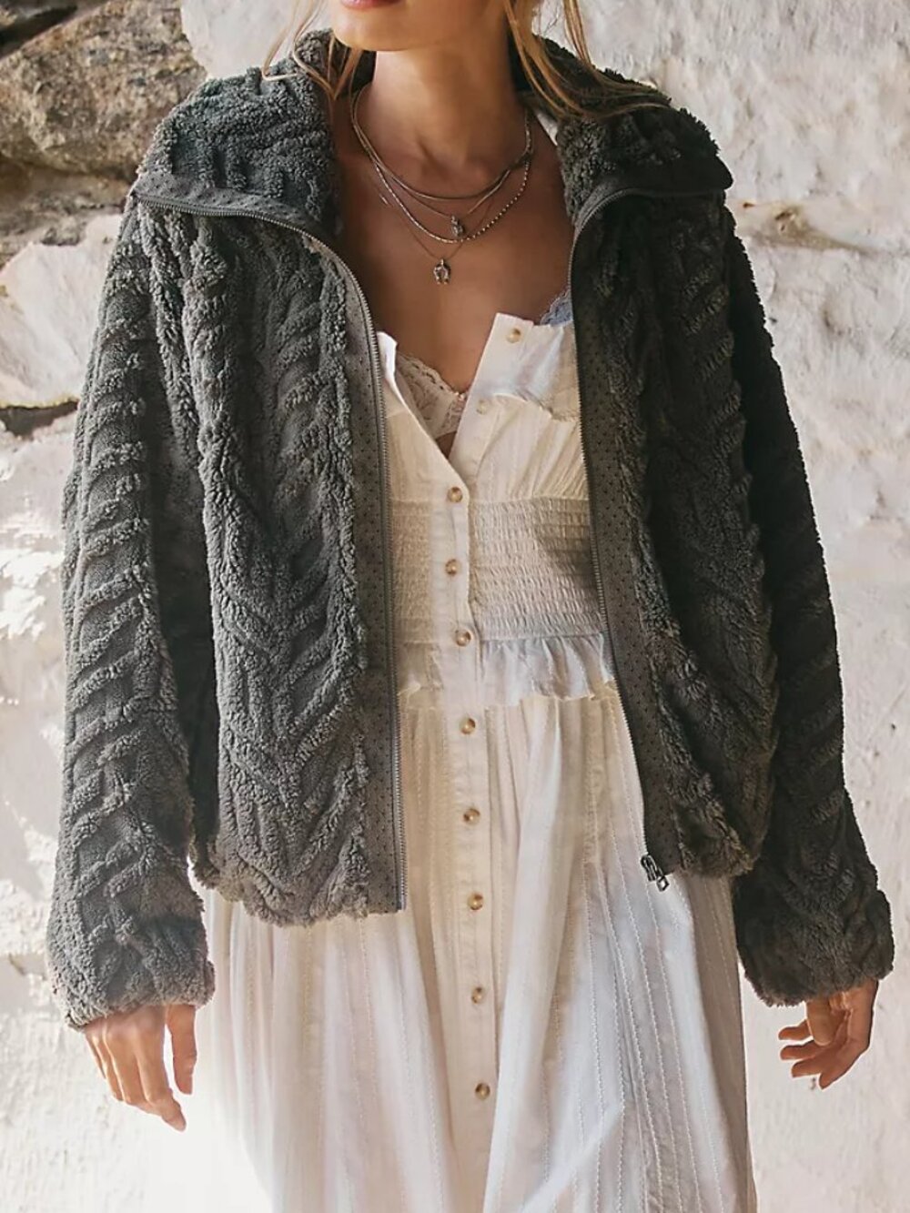 Pilcro at Anthropologie Textured Faux Fur Jacket, Royal Purple, Size Medium - Picture 9 of 11